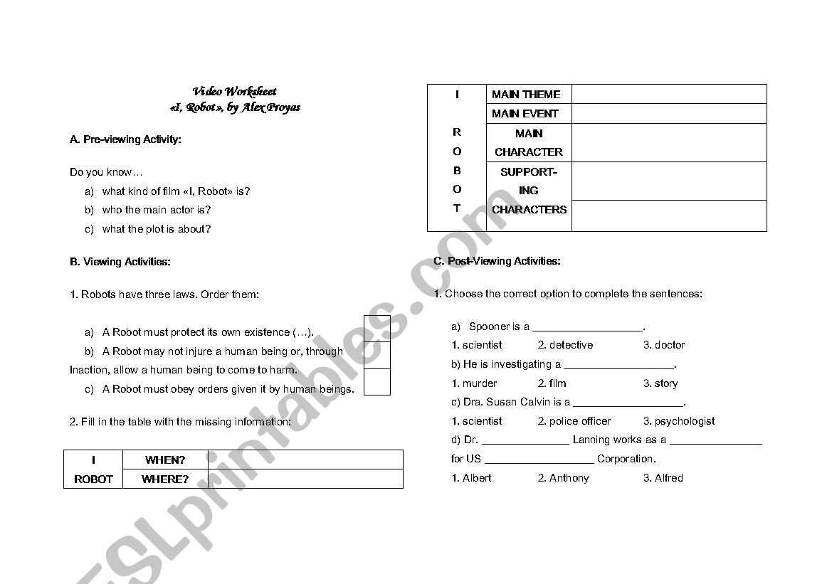 DVD worksheet - I, Robot worksheet