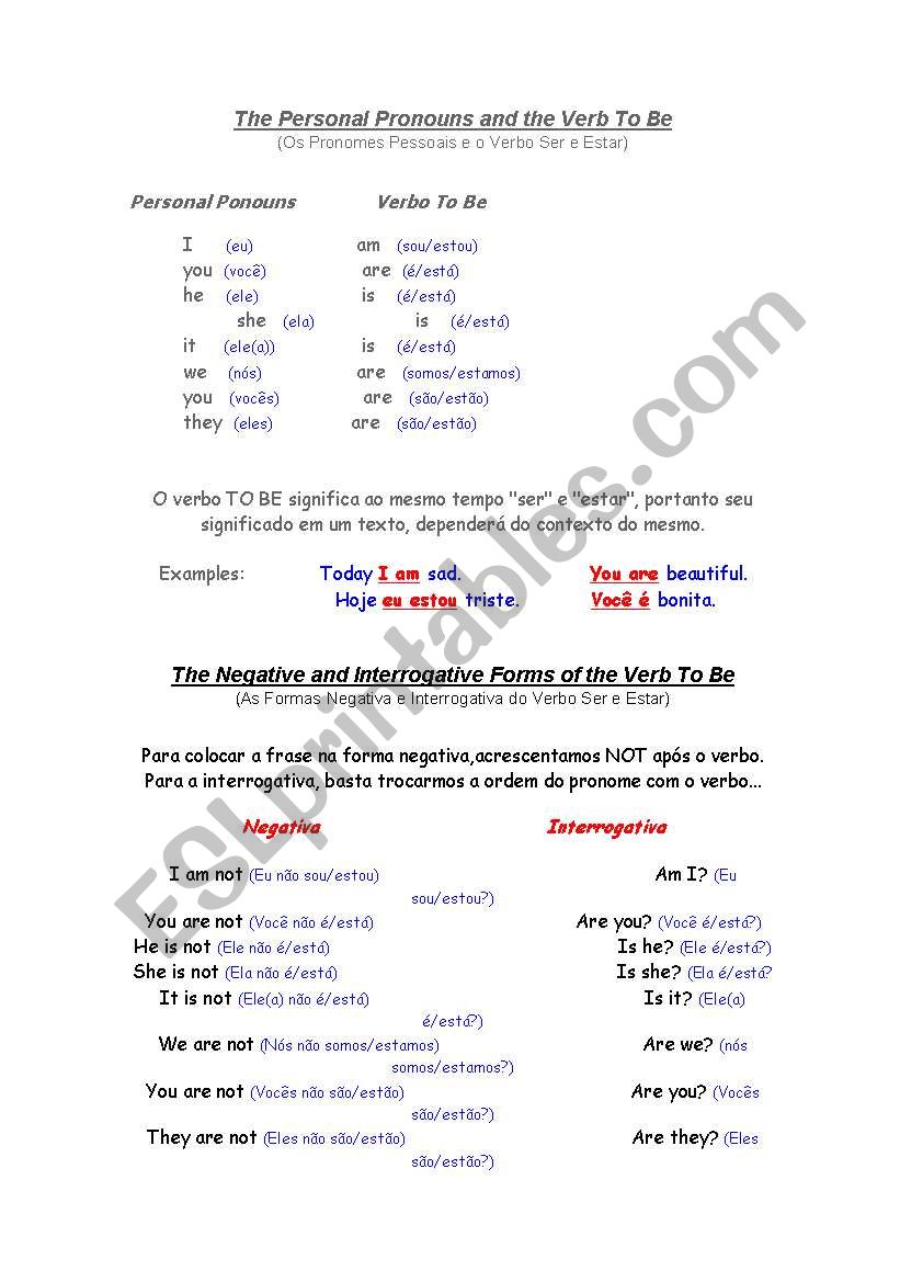 Verb to be worksheet