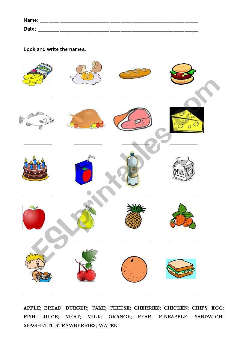 Food worksheet