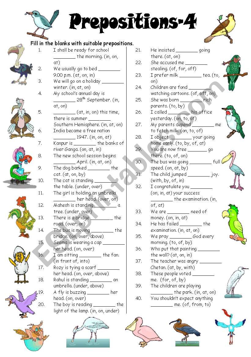 Prepositions-4 (Editable with Answer Key)