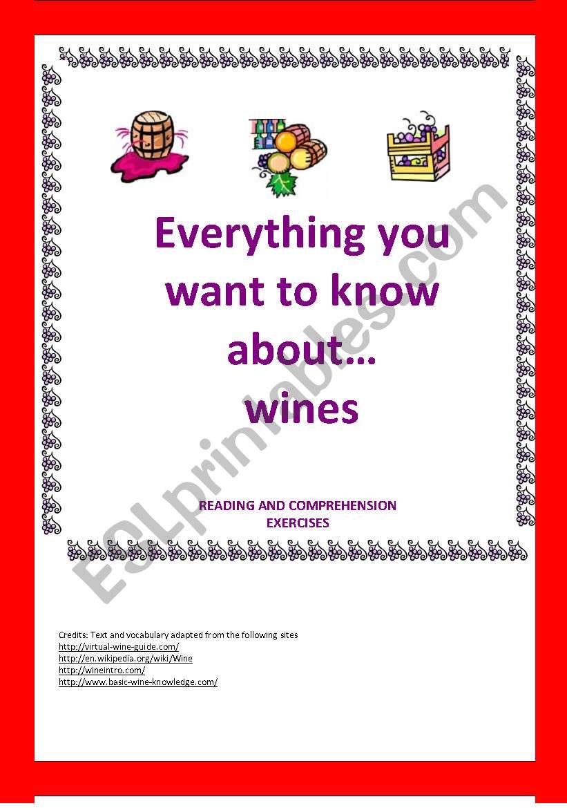 WINE - BASIC VOCABULARY, TEXT, COMPREHENSION EXERCISE AND ANSWER KEY.