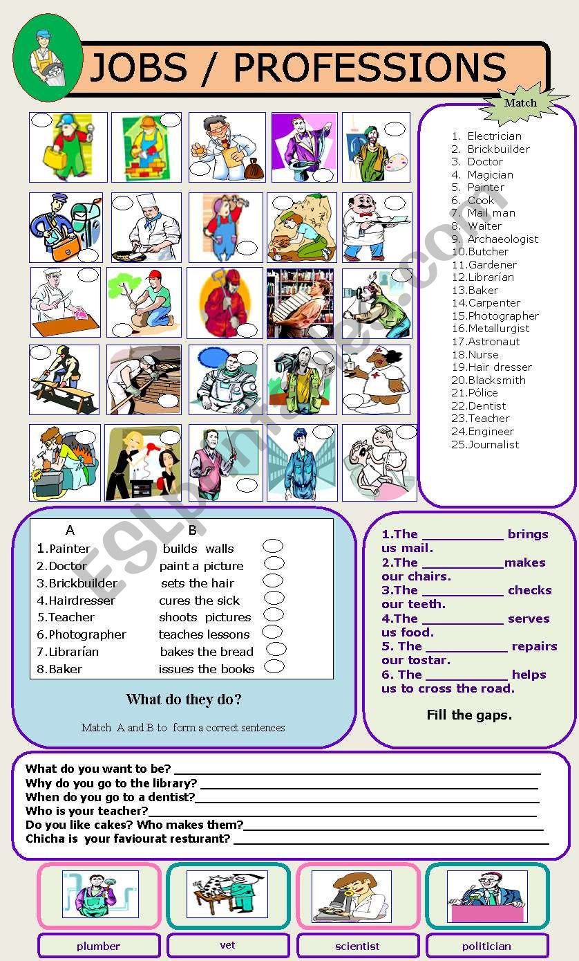 JOBS / PROFESSIONS worksheet