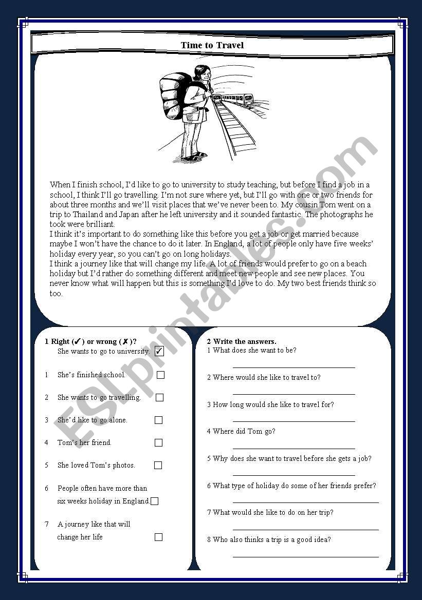 Time to travel worksheet