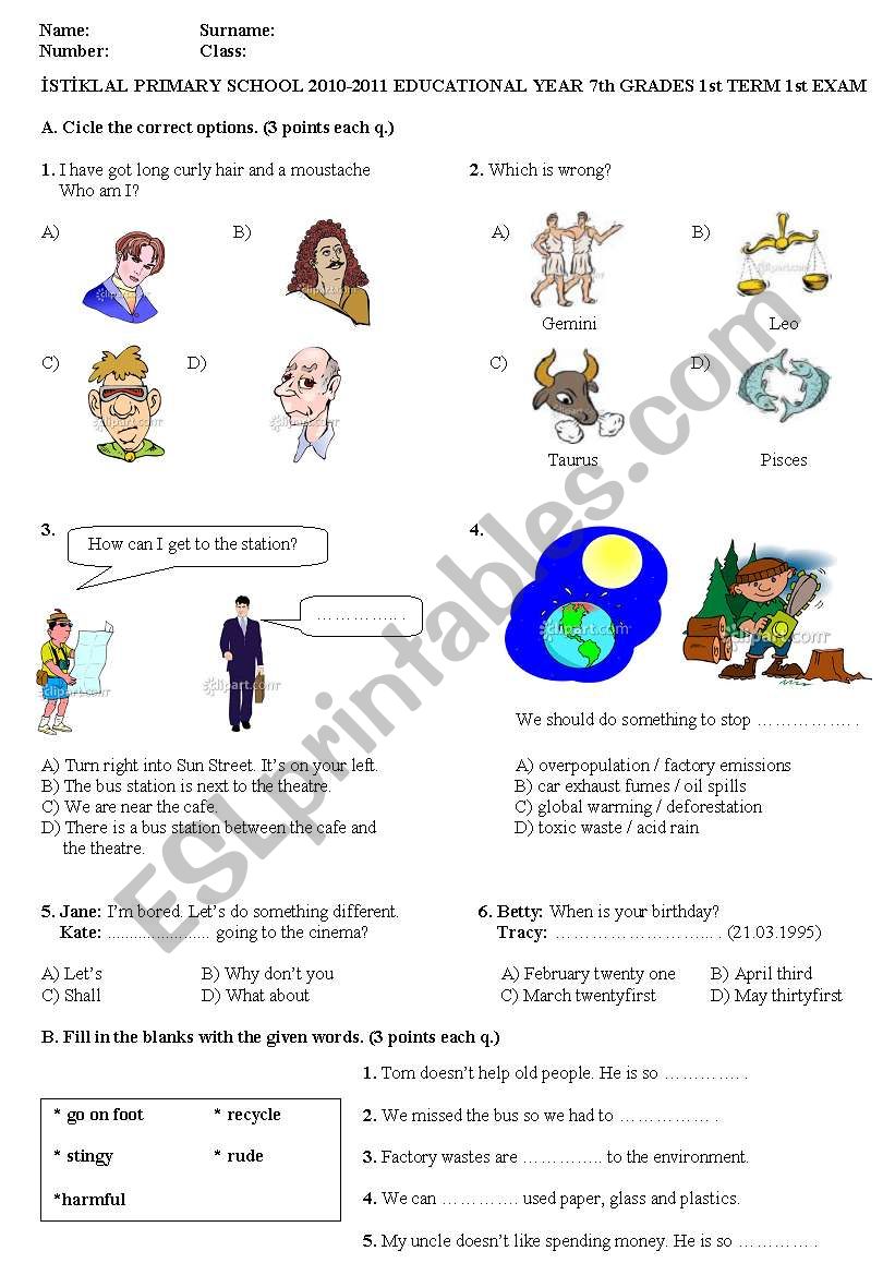 a general quiz of star signs, giving directions, environment etc. 