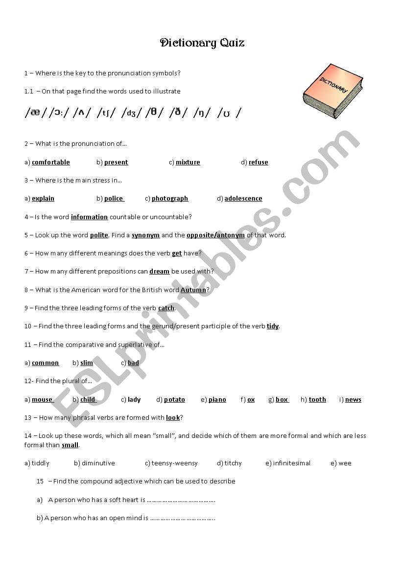 Dictionary use worksheet