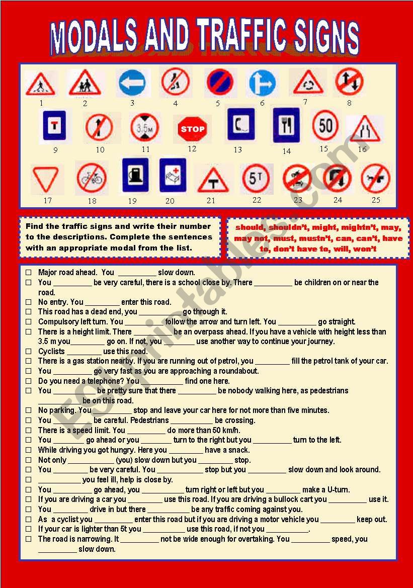 Modals and Traffic Signs worksheet