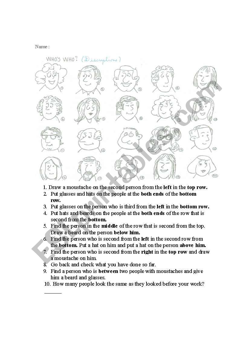 Whos who? worksheet