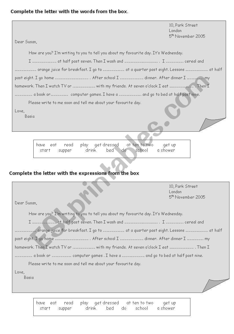 Daily routines worksheet