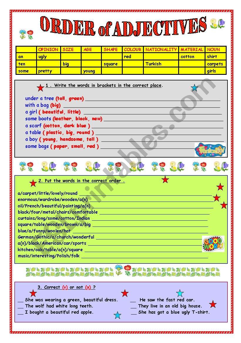 ORDER OF ADJECTIVES (editable & KEY)