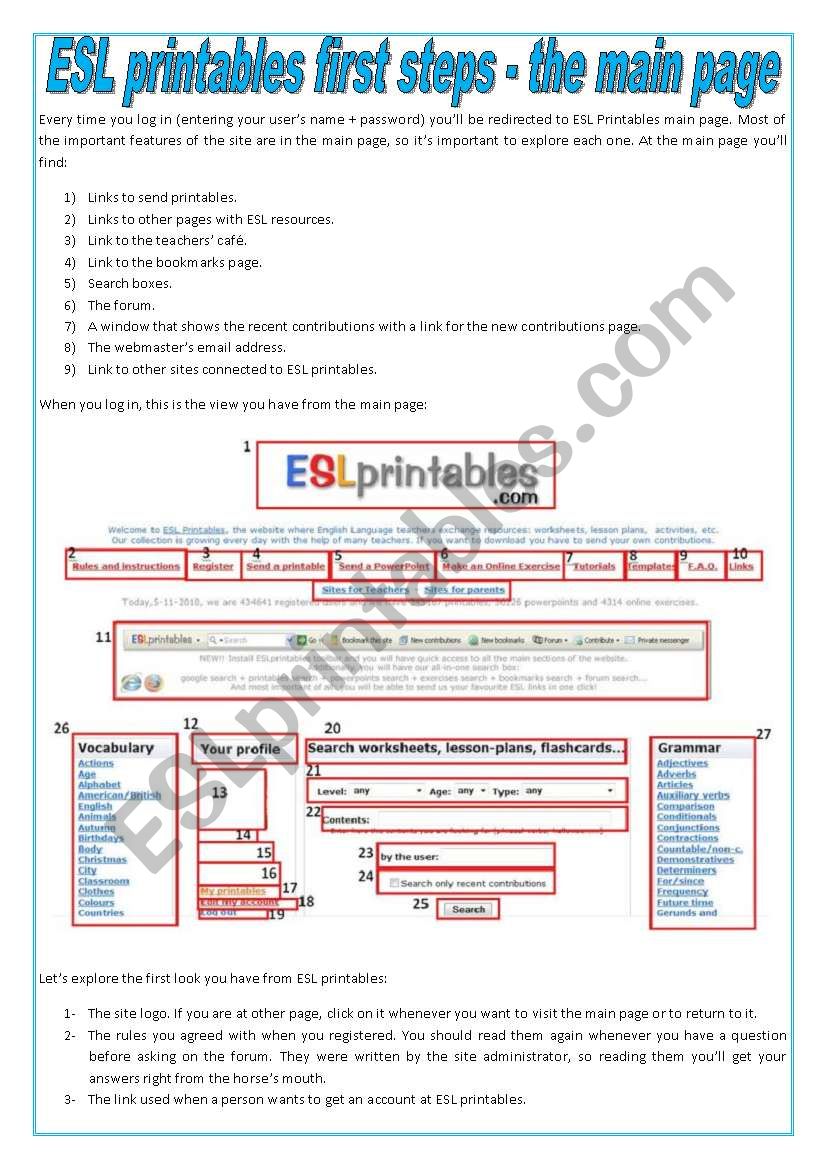 ESL printables - First Steps - The Main Page (tutorial)