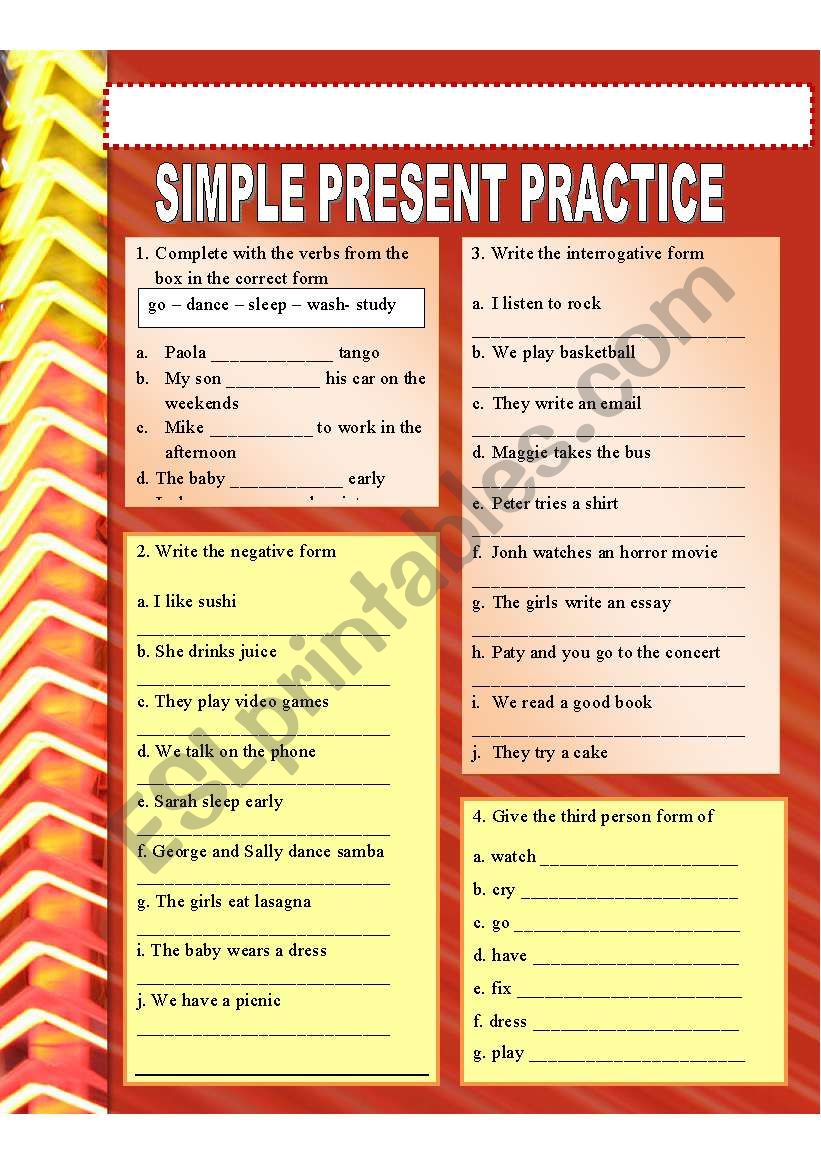 simple present practice worksheet