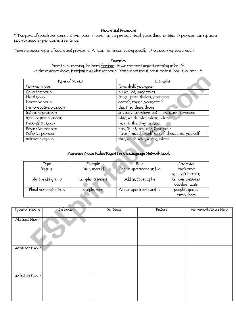 Nouns and Pronouns worksheet