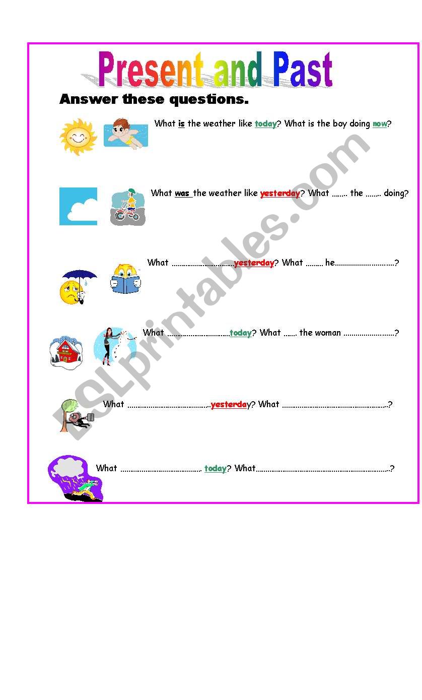 Present and Past (verb to be) worksheet
