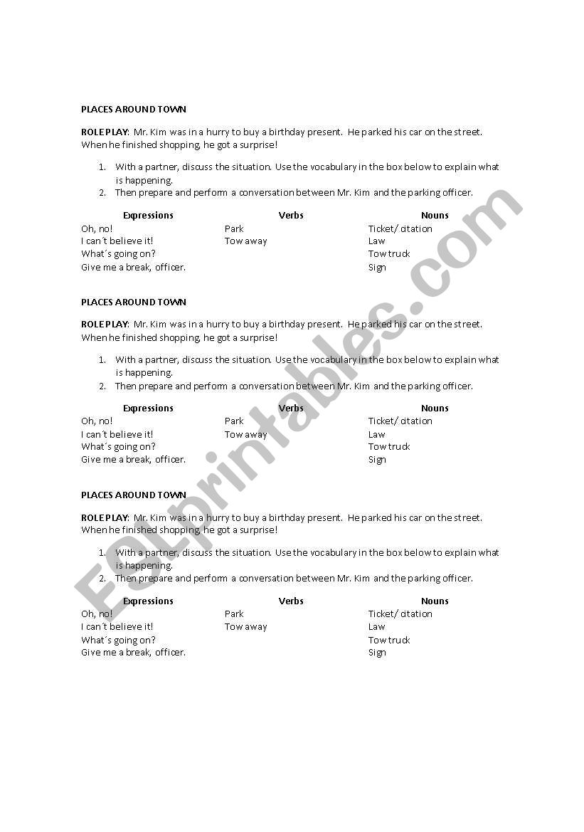 Places around Town worksheet