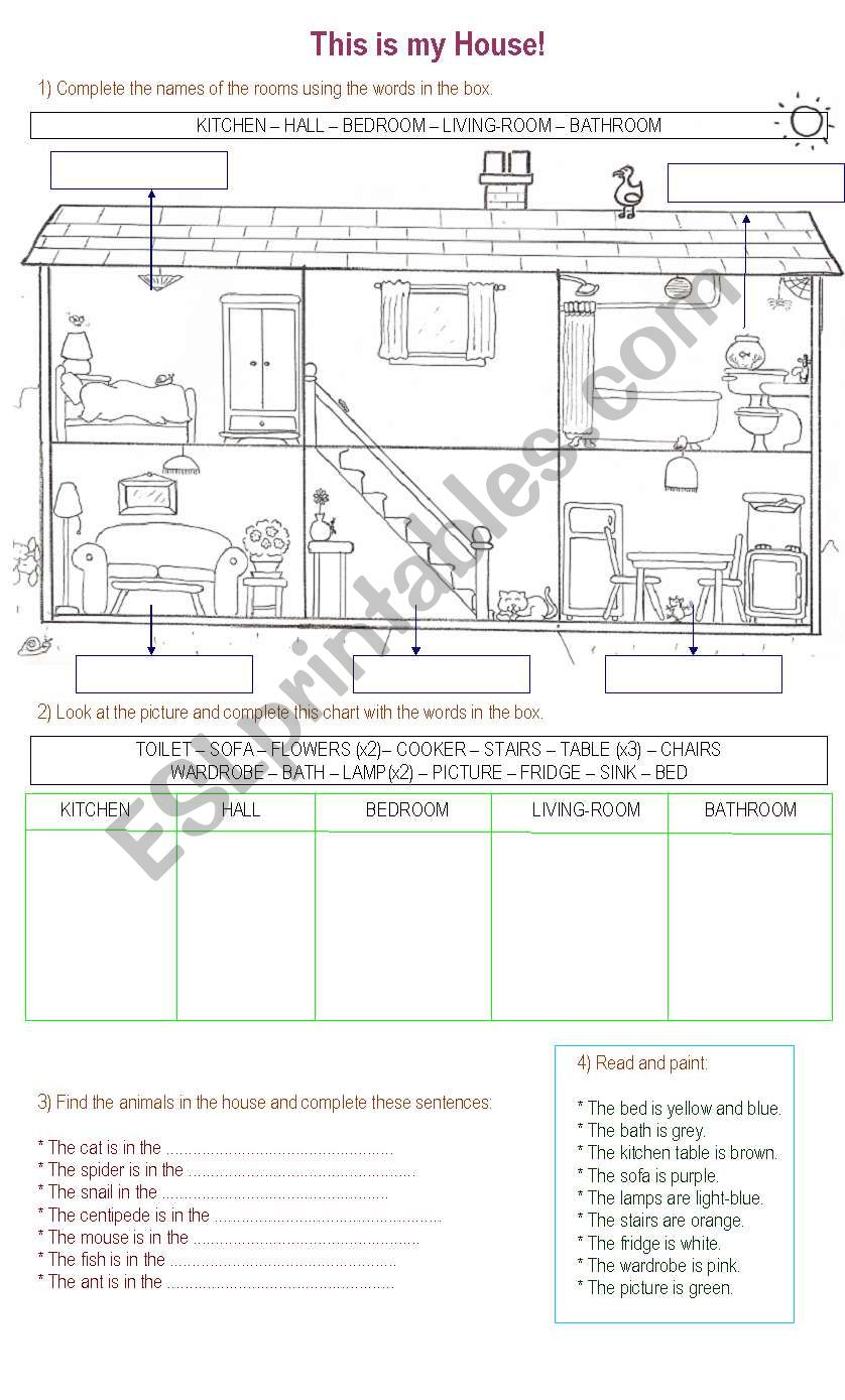 Look at my house (Vocabulary of: rooms, furniture, animals and colours)