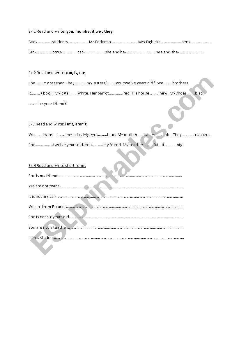 Exercises for to be worksheet