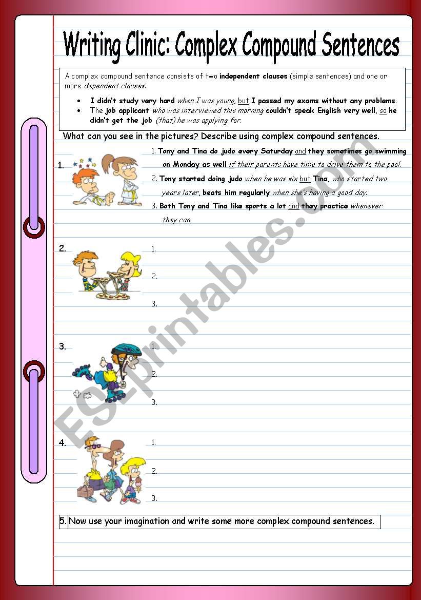 Writing Clinic: Complex Compound Sentences - ESL worksheet by PhilipR