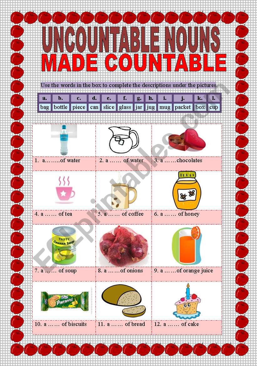 UNCOUNTABLE NOUNS MADE COUNTABLE