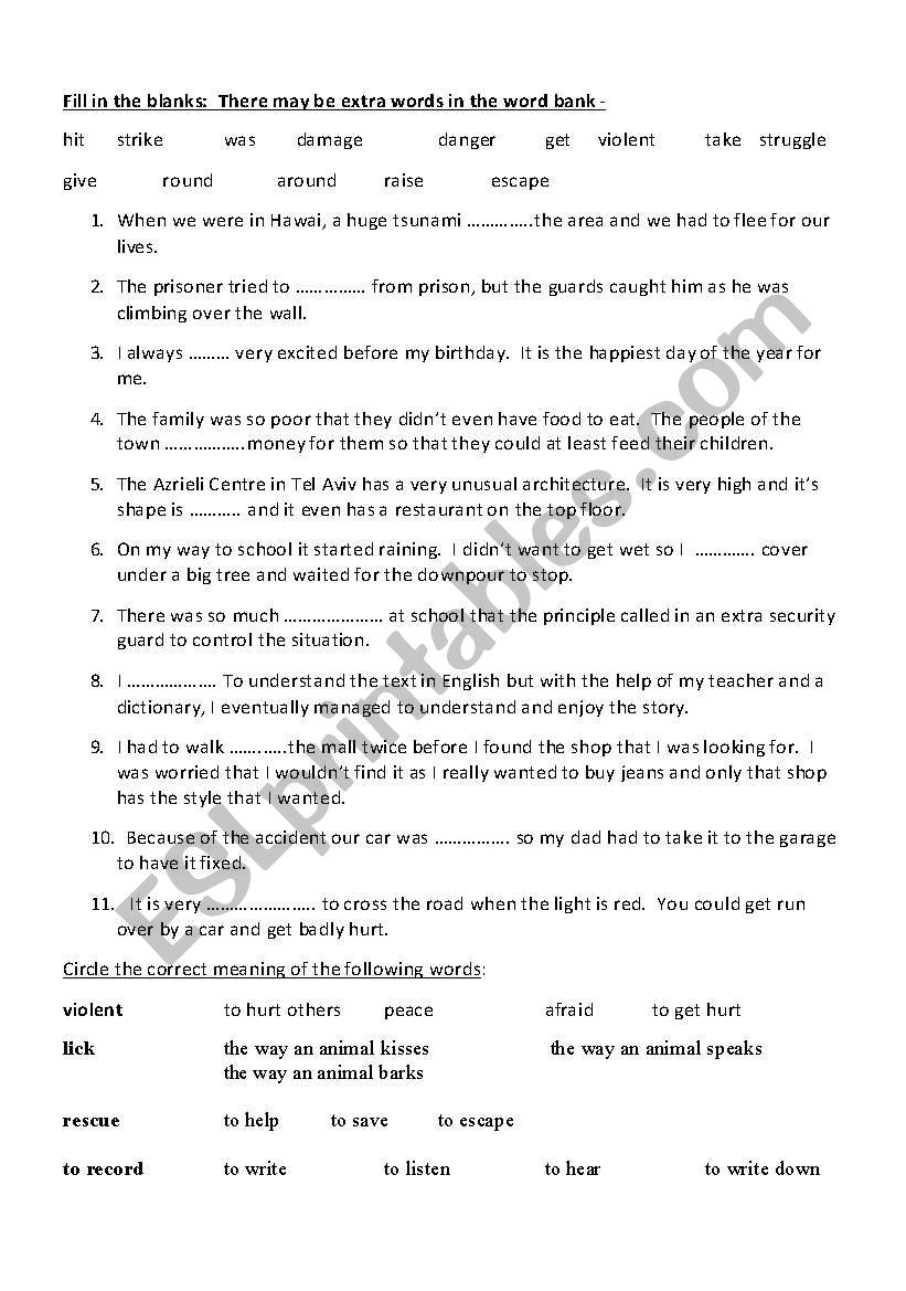 VOCABULARY TEST GRADE 6 worksheet