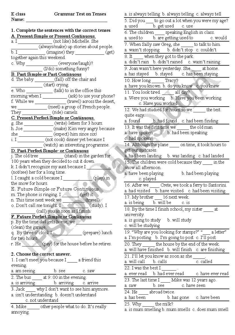 Tenses worksheet