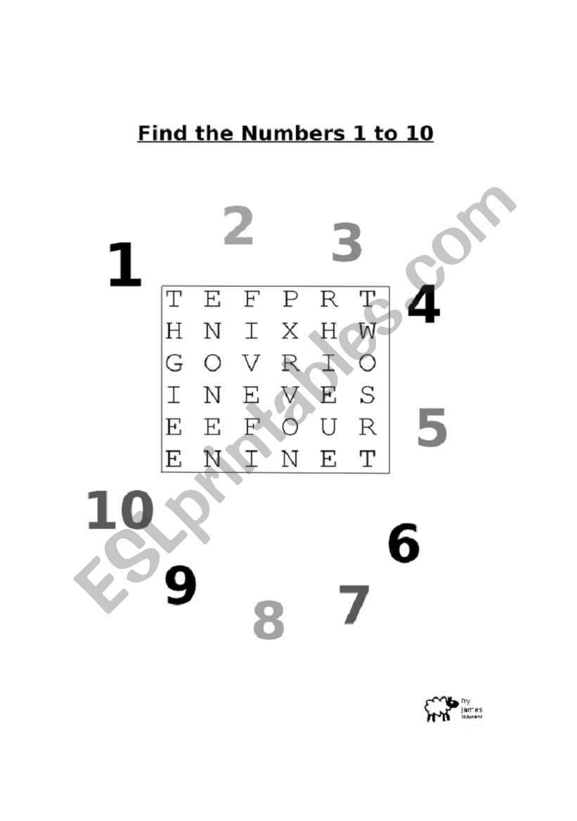 Wordsearch for Numbers One to Ten