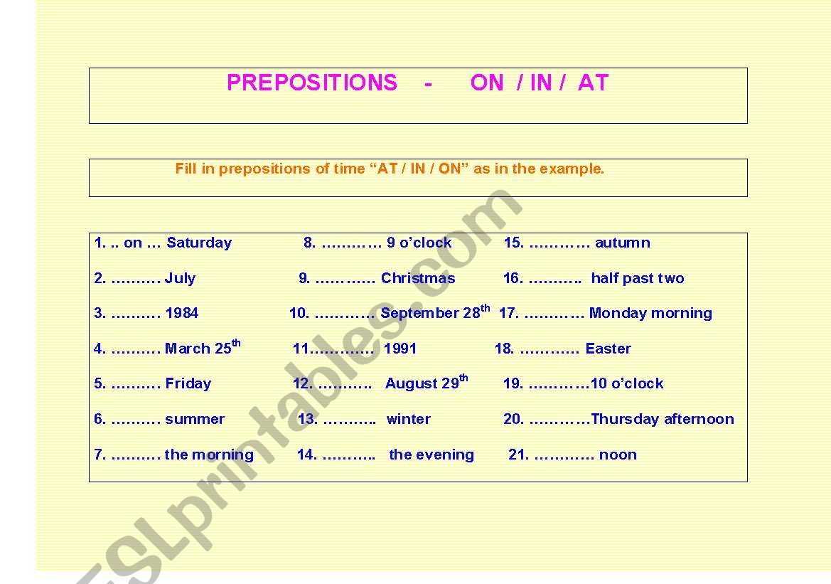 Prepositions worksheet