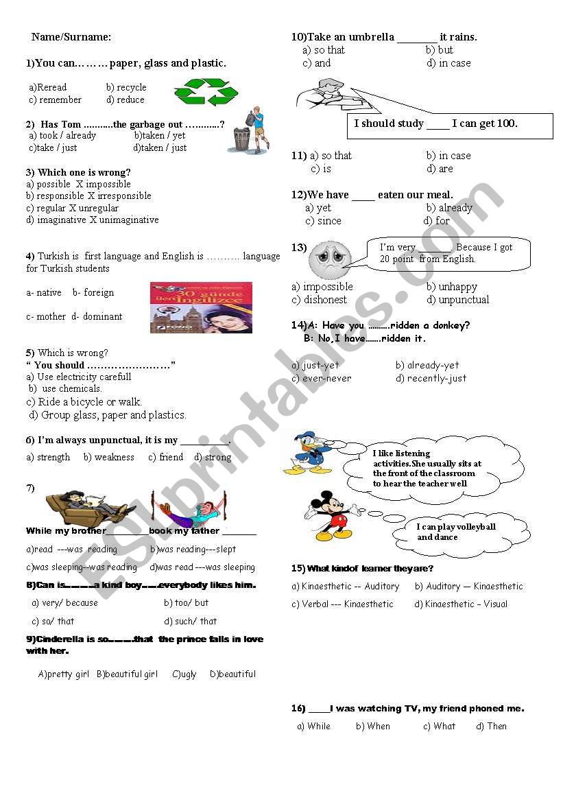 general test worksheet