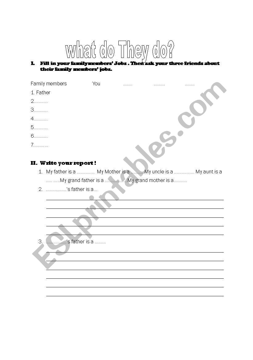 family members and Jobs worksheet