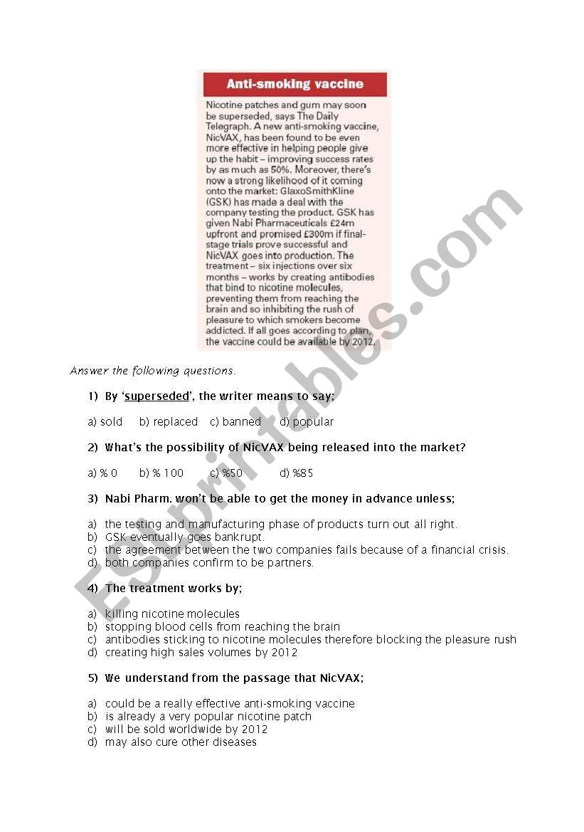 anti-smoking vaccine worksheet