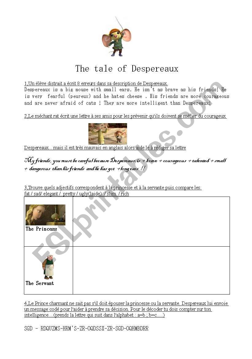 The tale of Despereaux worksheet