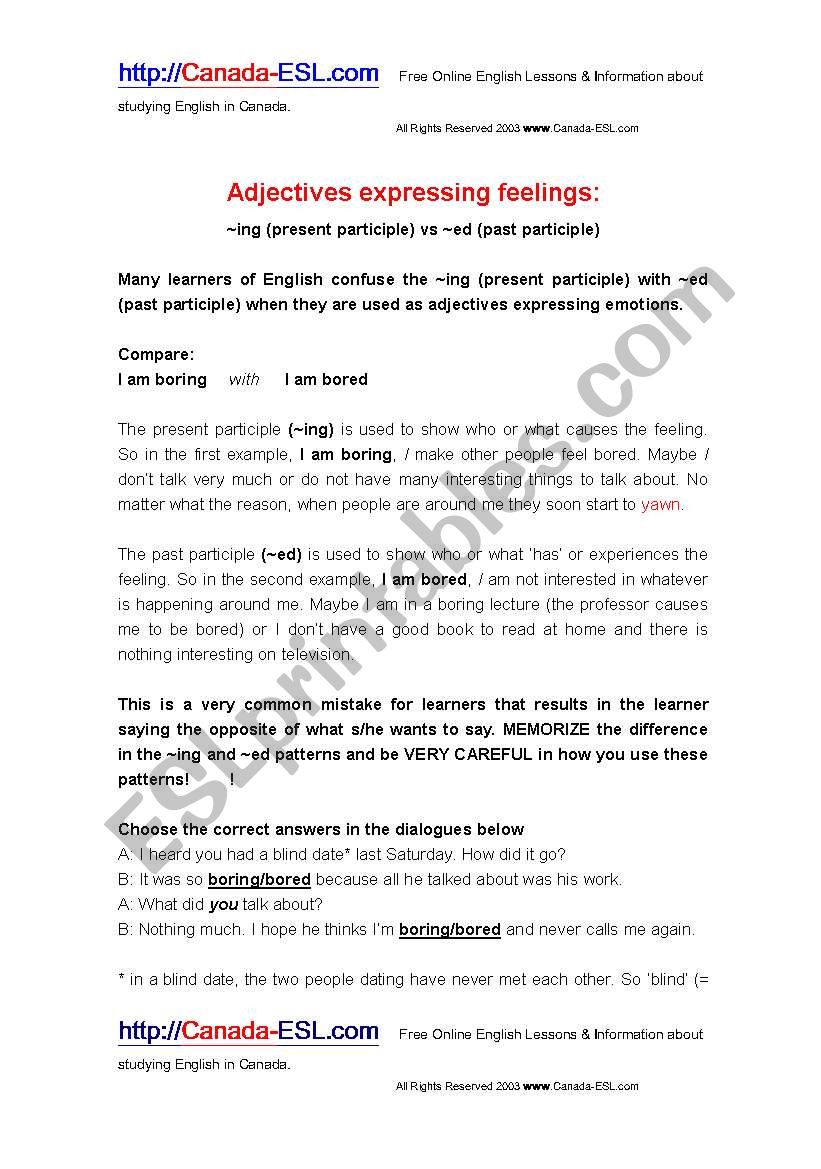 feeling adjectives worksheet