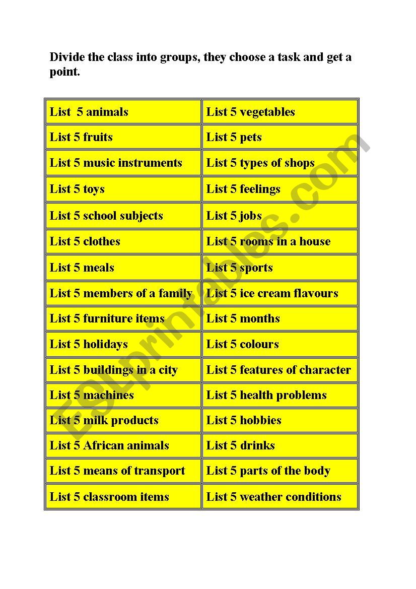 Warm up worksheet