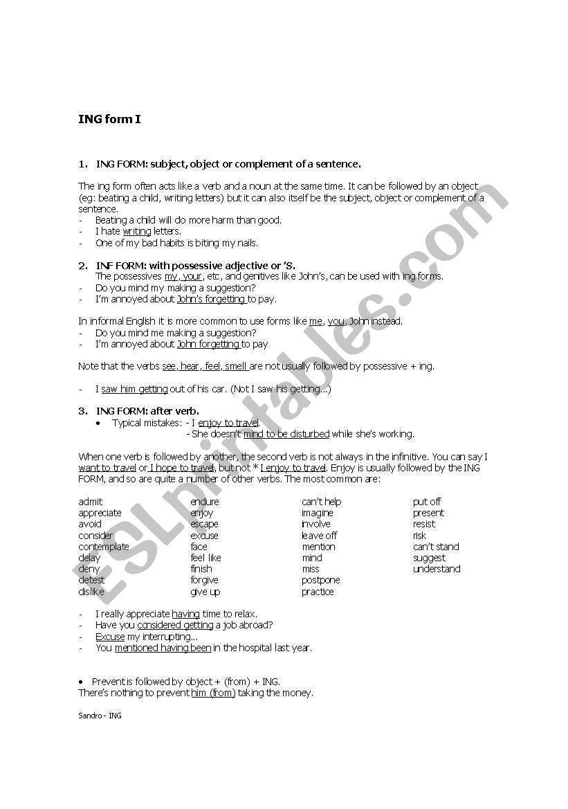 Gerund - as Object worksheet