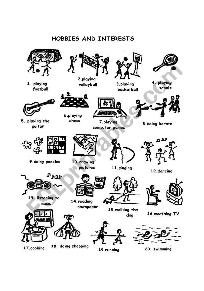 Hobbies and interests worksheet