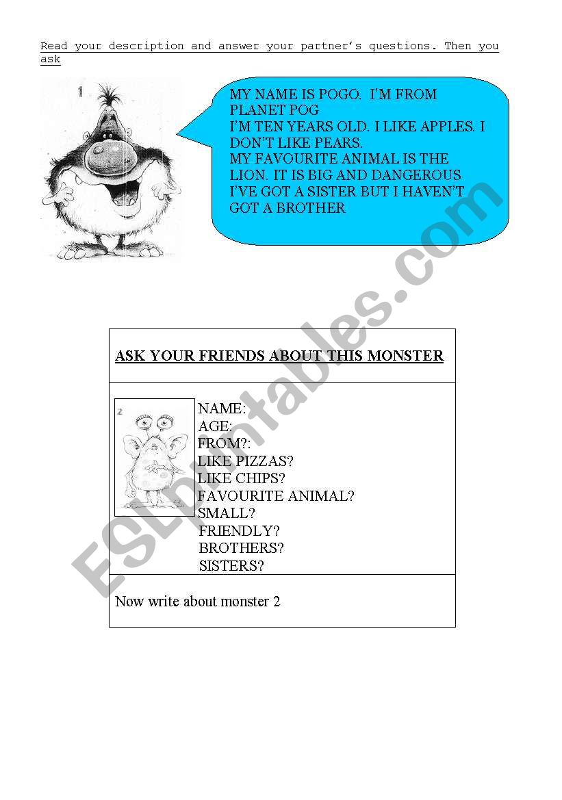Monsters worksheet