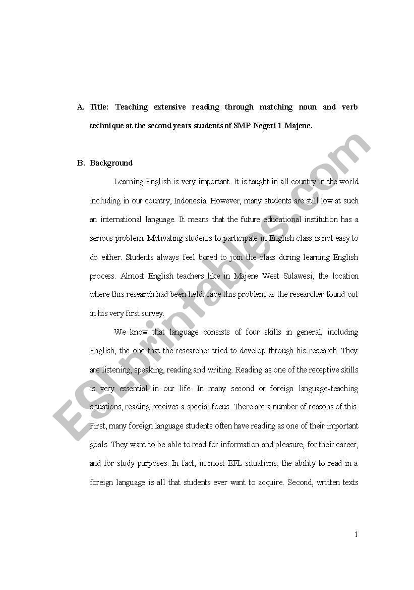 Extensive reading worksheet