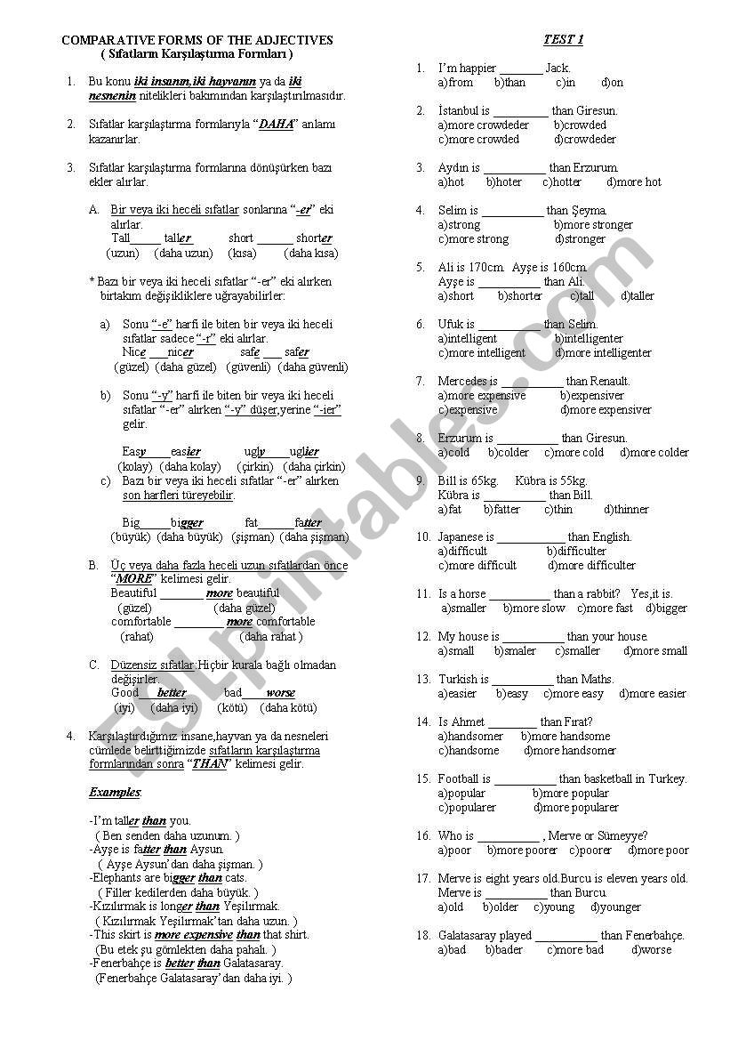 comparatives worksheet