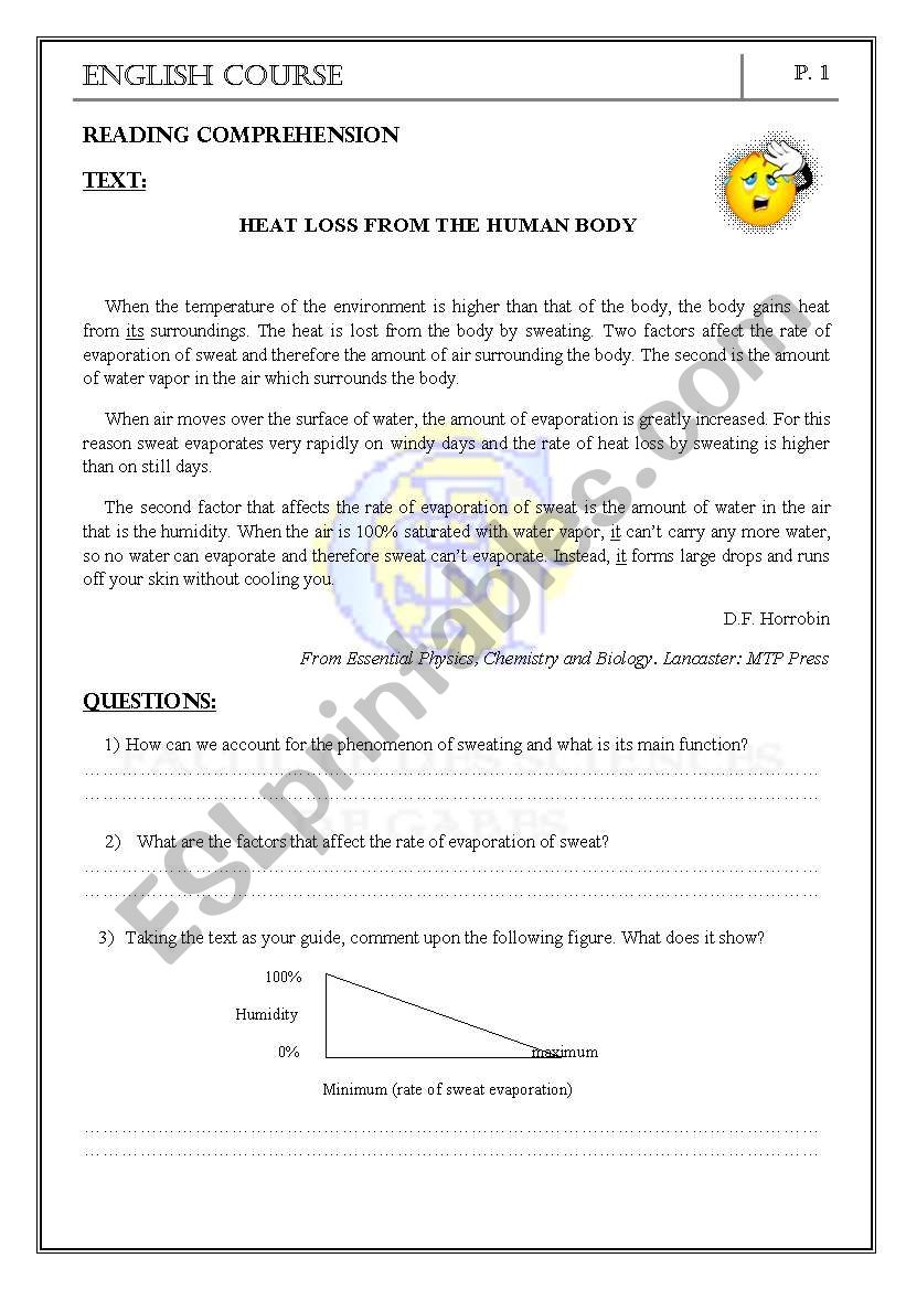 heat loss from the human body worksheet