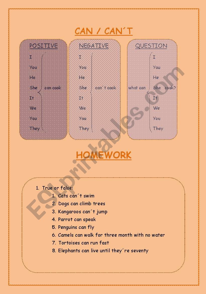 CAN / CANT  worksheet