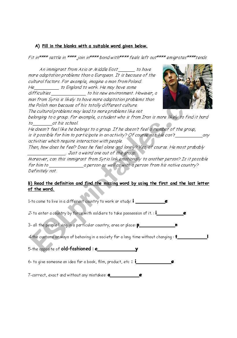 IMMIGRANT VOCABULARY worksheet