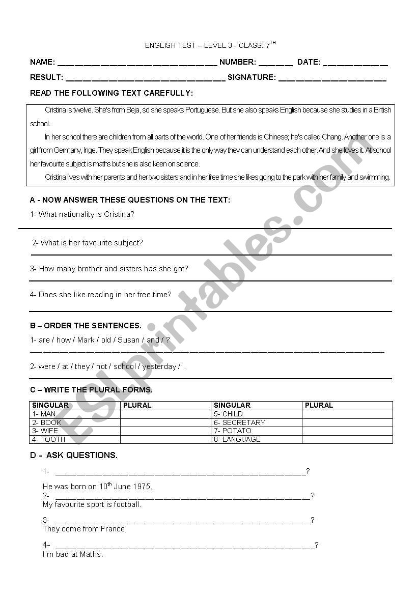 actions worksheet