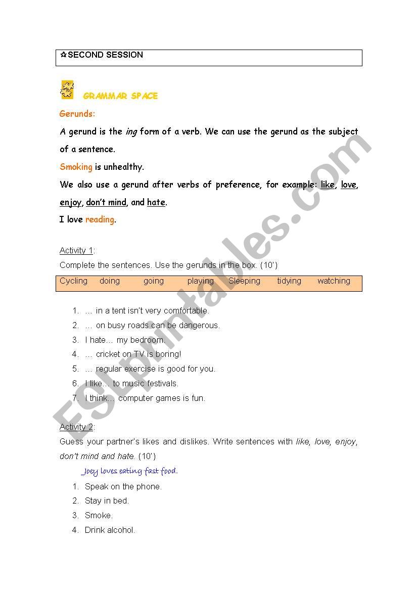 grammar space worksheet