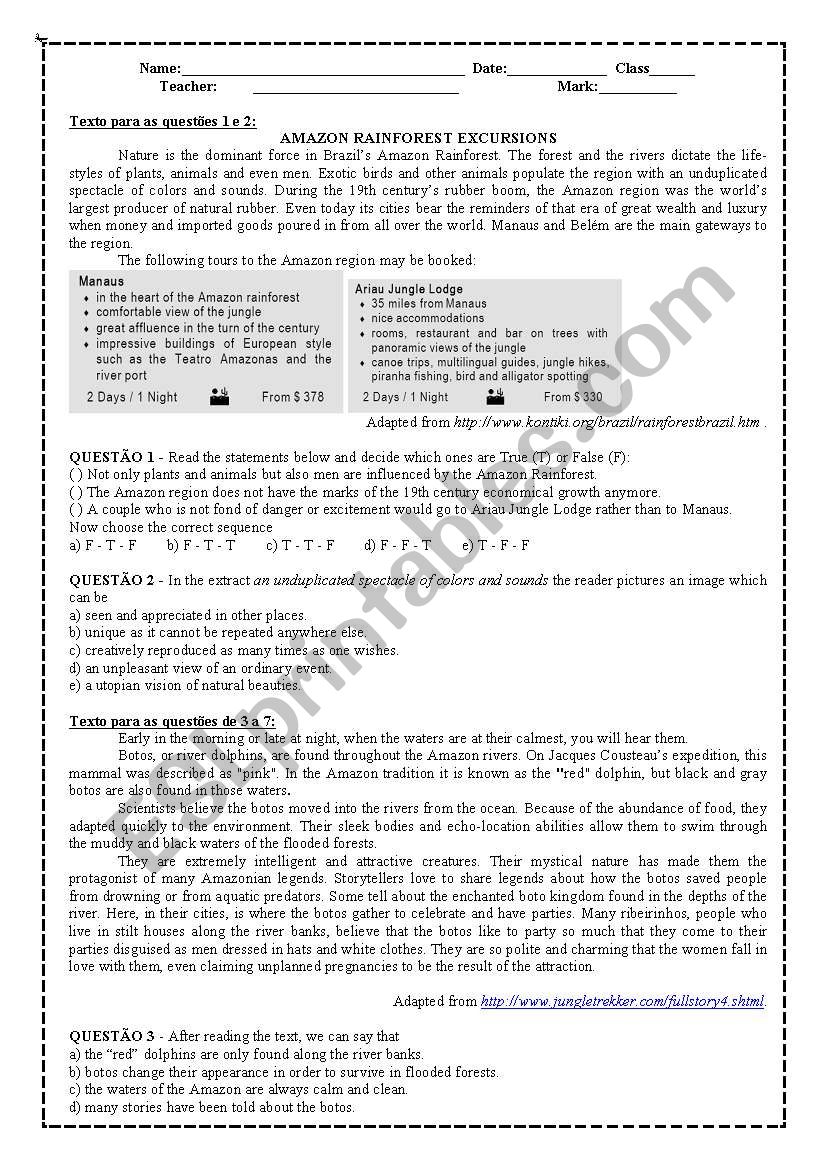 Text comprehension worksheet