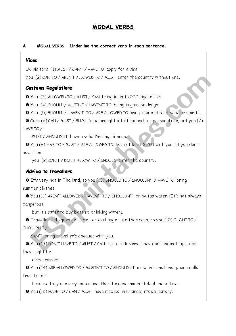 MODAL VERBS worksheet