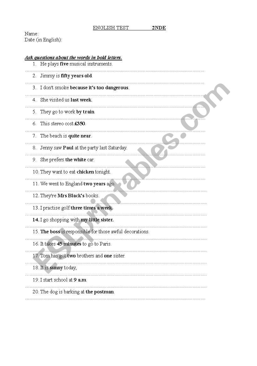 Questions  worksheet