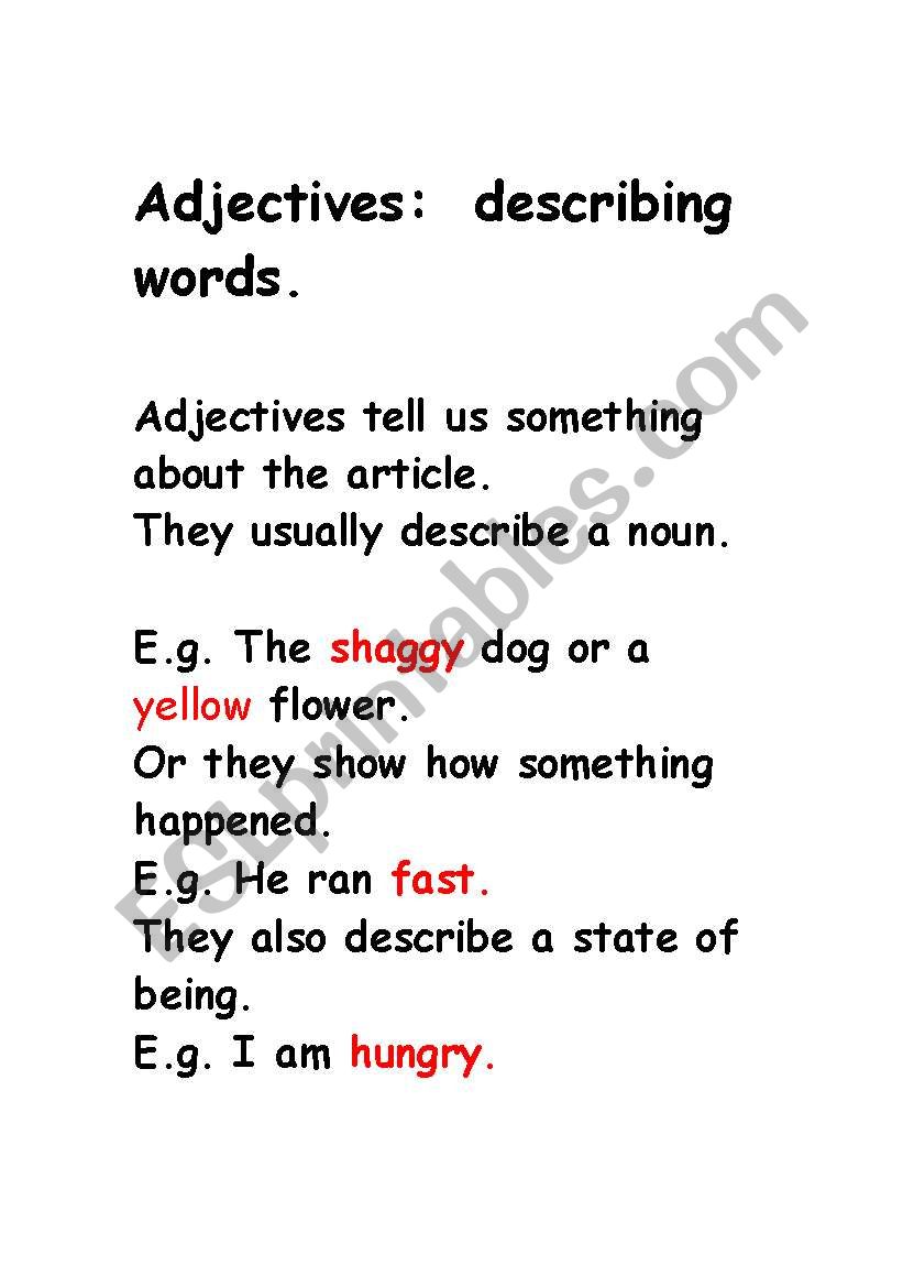 About adjectives worksheet
