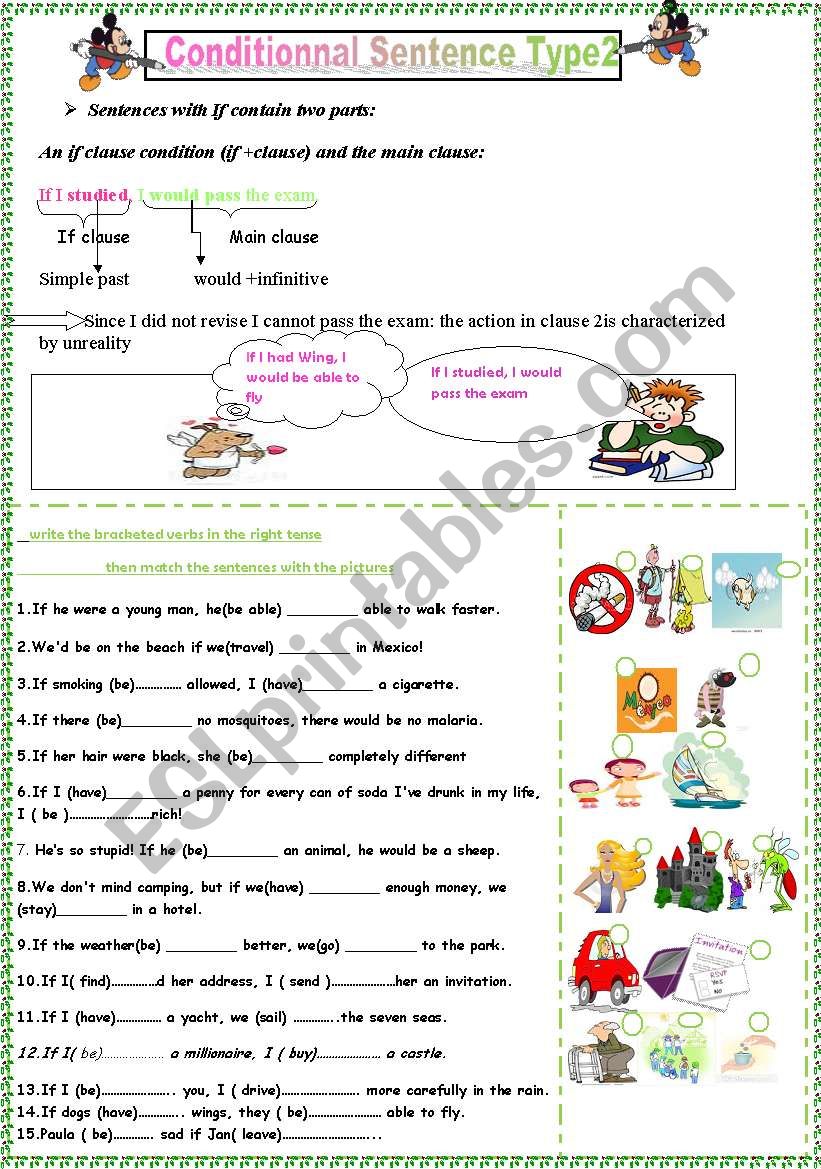 conditionnal sentence type 2;sts read the rule then they have to complete sentences and match them with pictures