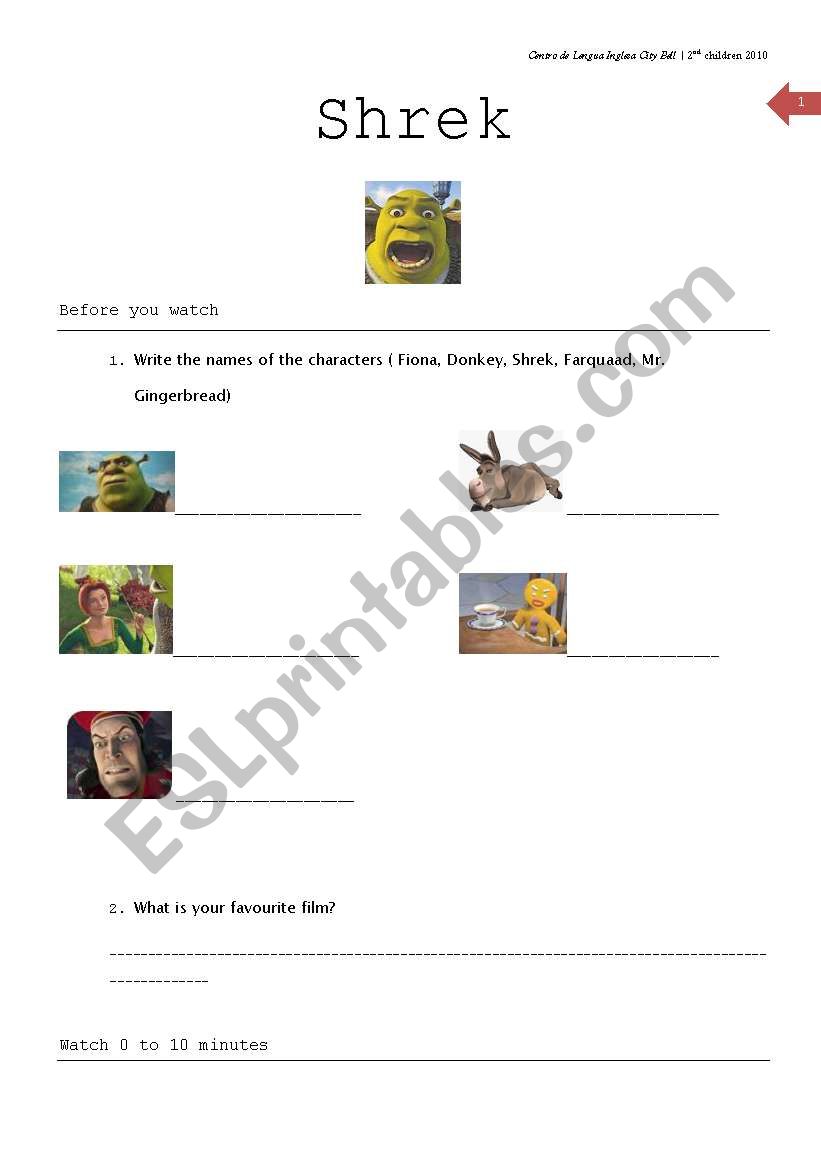 shrek 1 worksheet