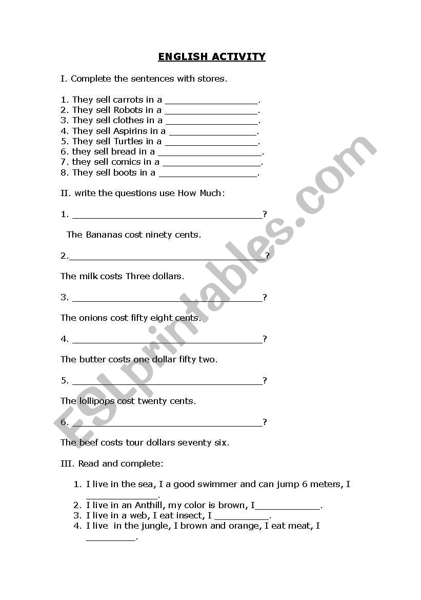 stores and how much worksheet