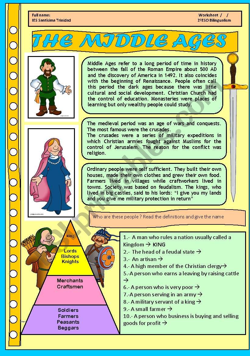 THE MIDDLE AGES FOR CHILDREN. 4 PAGES WITH ACTIVITIES